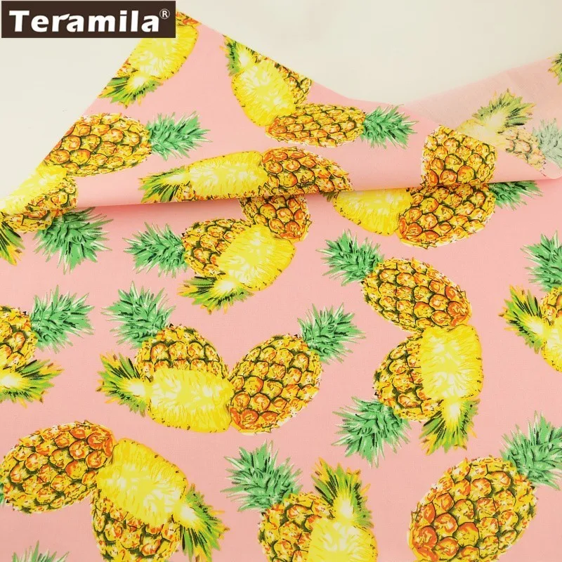 Teramila Cotton Poplin Fabric Meters Pink Telas Patchwork Cloth Printed Pineapple Design Material Dress Sewing Quilting Tissu | Дом и сад
