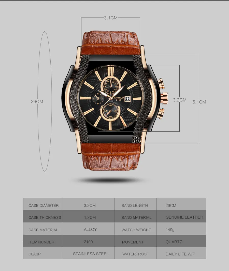 05High Quality Watches BOAMIGO Brand Mens Army Watch Leather Band Water Resistant Auto Date Relogio Masculino De Luxo Alloy Case   (6)