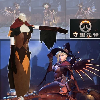 

[STOCK] 2018 Game OW Mercy Witch Halloween Skin Cosplay Uniform Cosplay Costume TOPS+SKIRT+GLOVES+HAT+CLOAK Halloween Free Ship