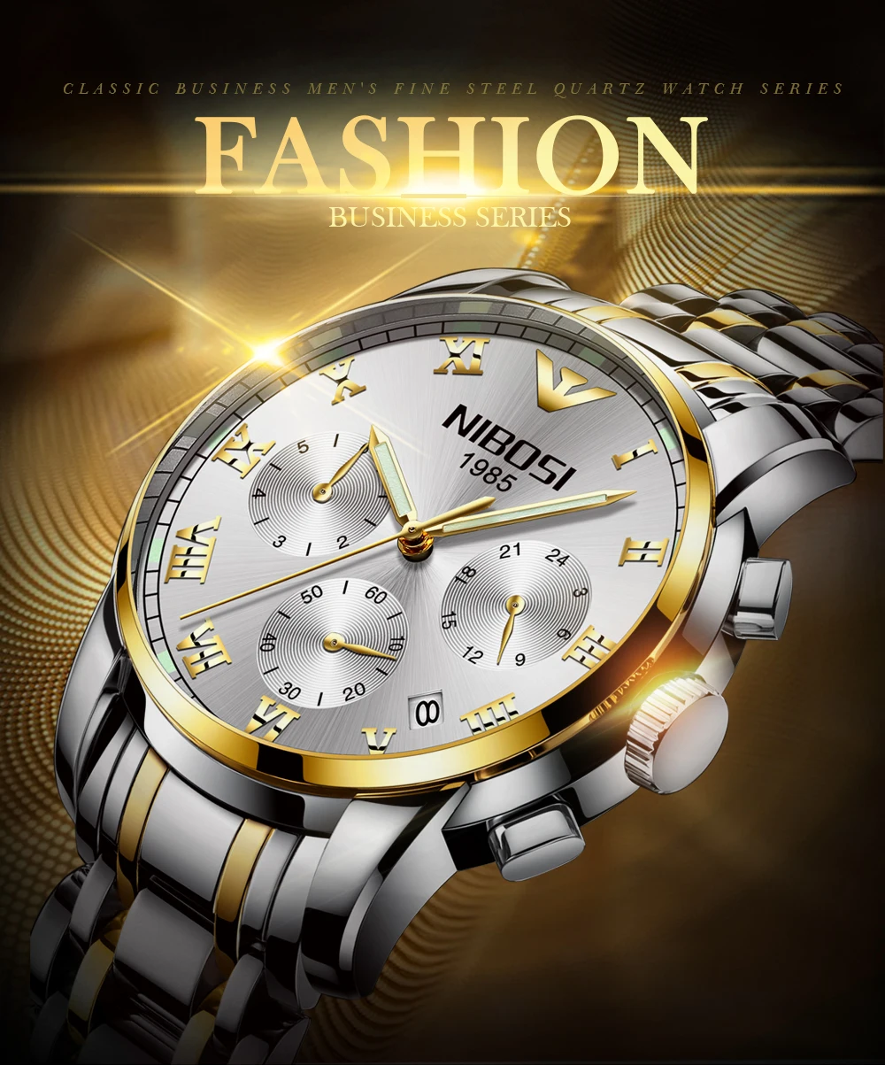 NIBOSI 2019 New Mens Watches Top Brand Luxury Gold Watch Men Waterproof Business Wrist-watch Stainless Steel Relogio Masculino