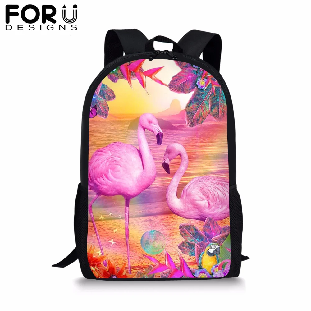 

FORUDESIGNS Cartoon School Bag Backpack for Girl Boy Kids Flamingo 3D Printing Bookbag Student Black Satchel Daypack