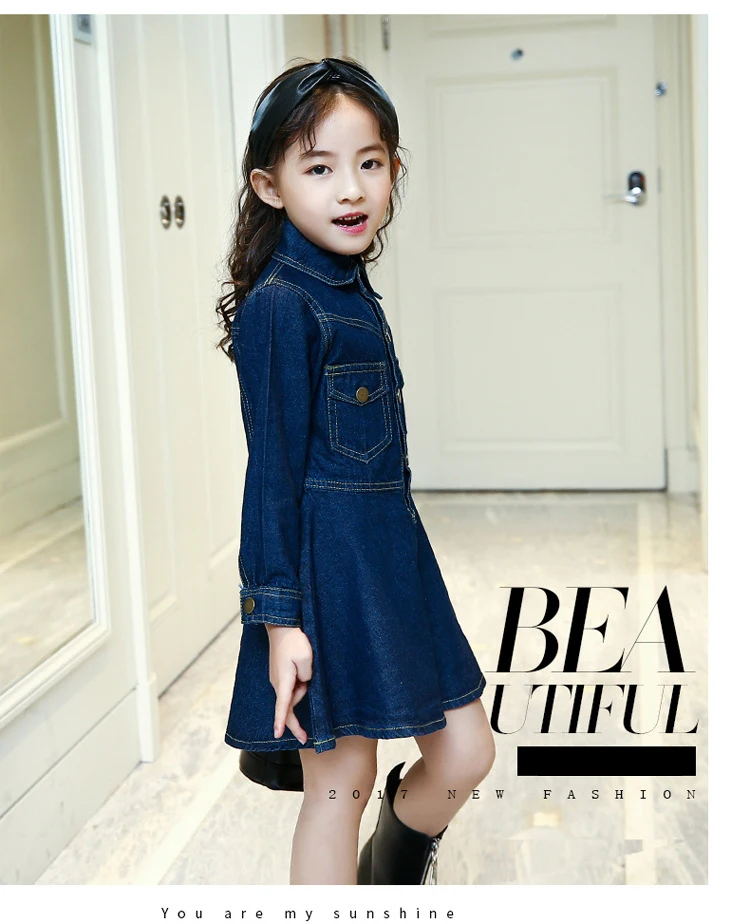 Baby Dresses Girls Children's Toddler Girls Recreational style High-end denim Dresses lapel princess Dress for 3-14Y girls kids clothing (16)
