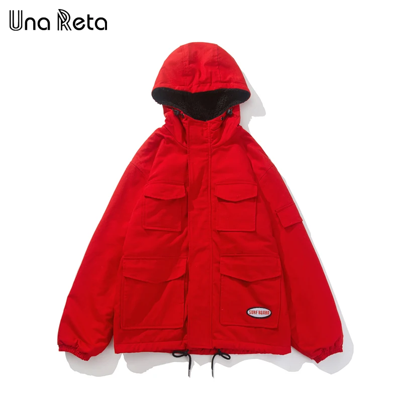 

Una Reta Men's Winter Jacket New Winter Casual Solid Plus Velvet Jackets Mens Hip Hop Pockets Plus Size Warm Lamb Wool Parka