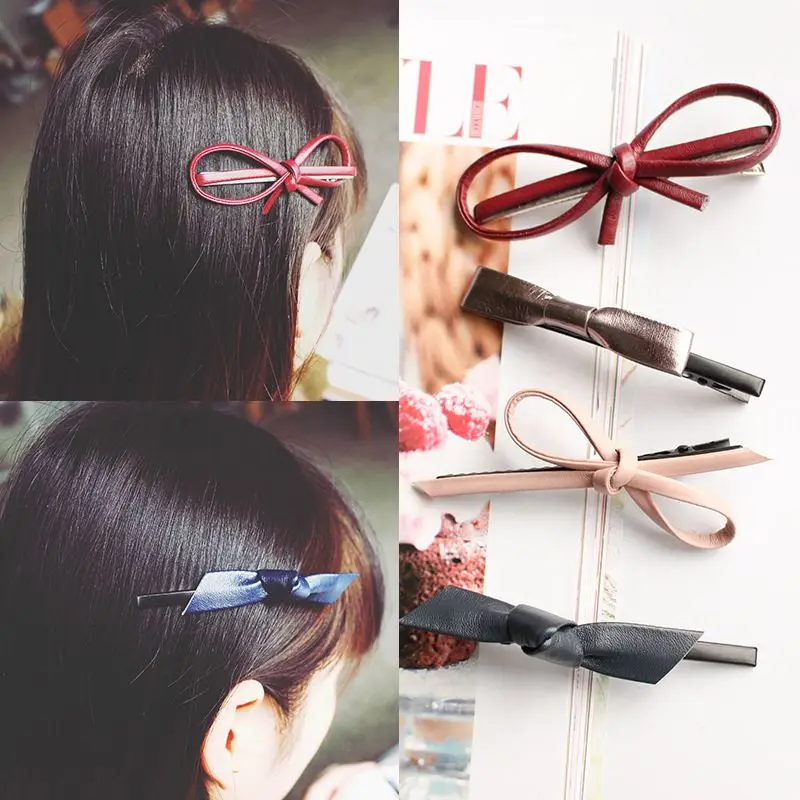 New Lovely Bowknot Female Barrettes Leather Hairpin Cute Hair Clips