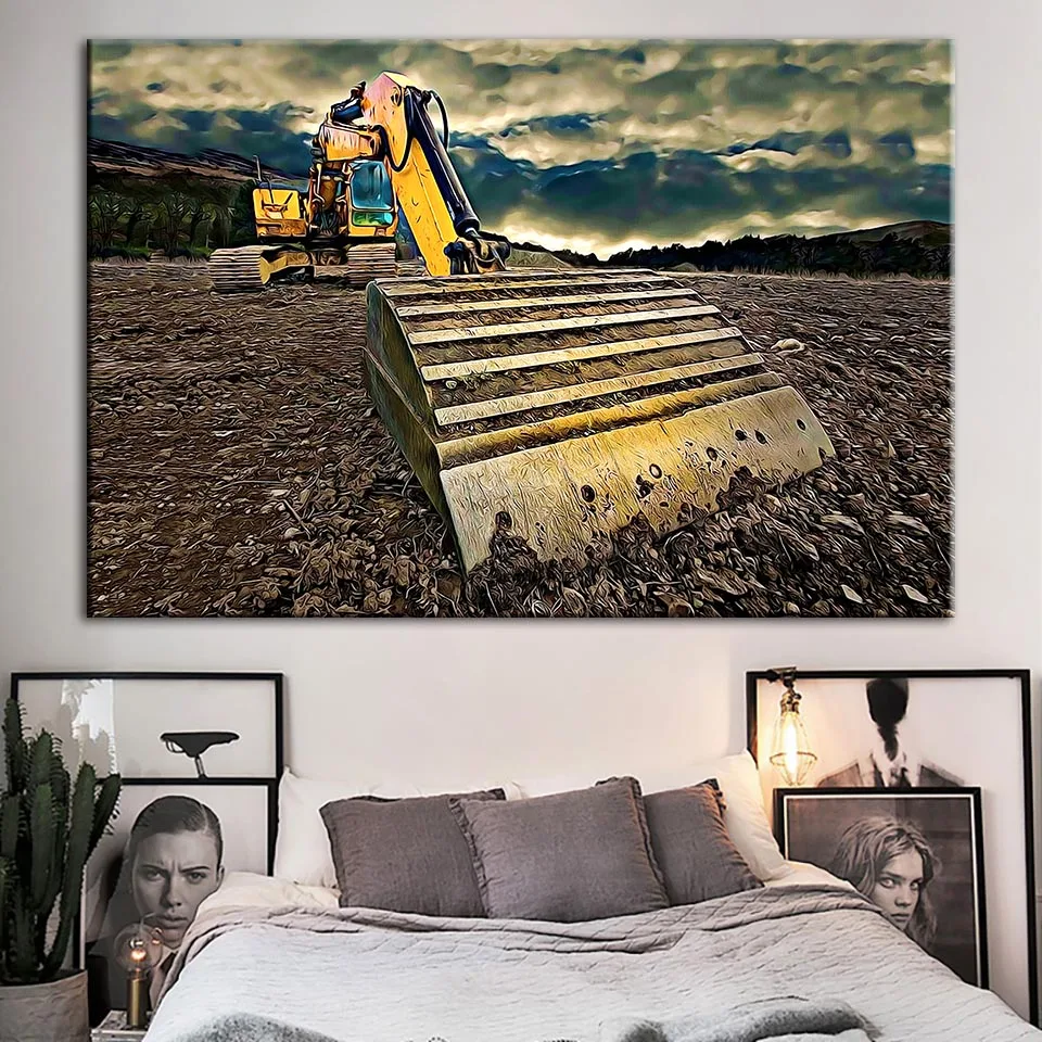 

Wall Art Home Decoration Canvas Printed Excavating Machinery Painting Modular Pictures Poster Modern For Living Room Framework