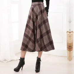 Оригинальная юбка средней длины Женская Осень-зима 2018 Новая женская шерстяная юбка средней длины А-образная юбка в клетку