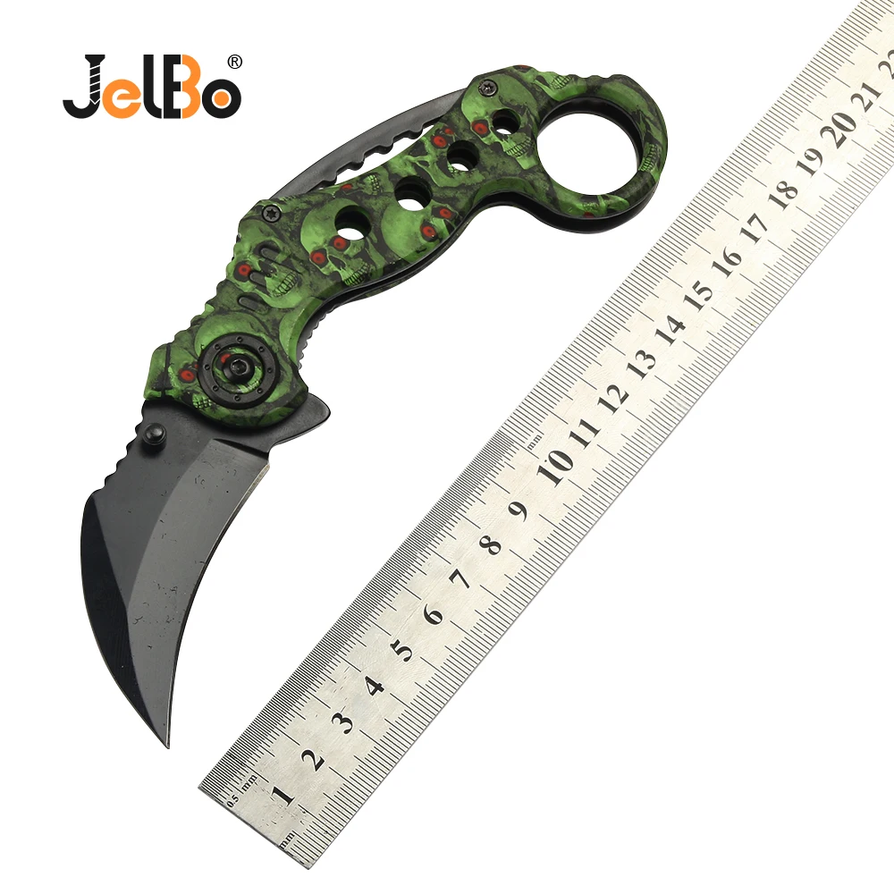 Baratos JelBo Mini cuchillo de caza Multi portátil de bolsillo de autodefensa Karambit cuchillo táctico Camping supervivencia cuchillo de acero inoxidable herramientas