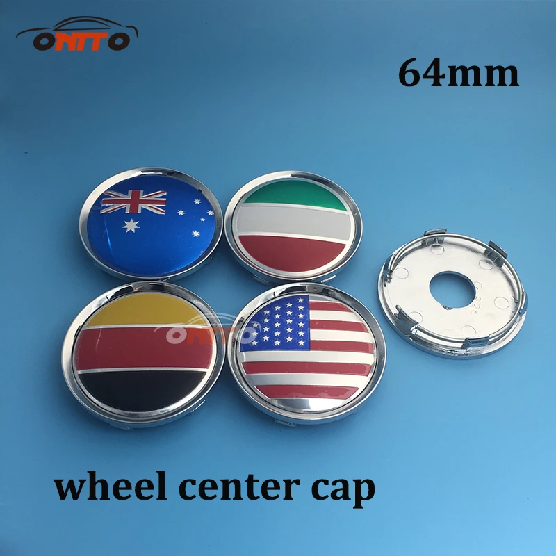 

4pcs 64MM Wheel Center Hub Cap Emblem Badge Stickers for Italy German US UK Flap Decals wheel cap