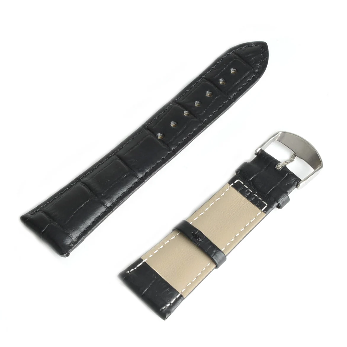 20mm Durable Black Genuine Leather Watch Band Strap Alloy Buckle