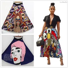 Для женщин Дамы Винтаж мультфильм печати плиссированная юбка Эластичный Высокая Талия Длинные трапециевидной формы удлиненная юбка-колокол повседневн