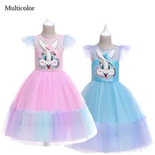 Летние вечерние платья принцессы с короткими рукавами для девочек, одежда для малышей, От 2 до 9 лет платье-пачка для девочек на день рождения с рисунком кролика и цветов