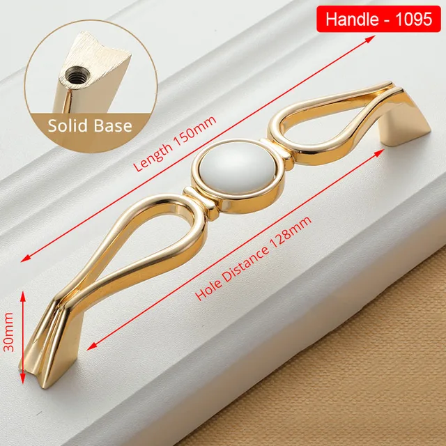 NAIERDI Gold White Creamic Gold Cabinet Handles Knobs Drawer Pulls Kitchen Door Handles Furniture Handle Cabinet Door Hardware 1095-128GW