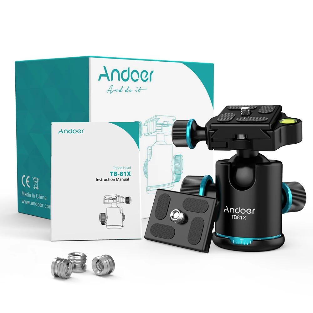 Andoer TB81X вращающаяся панорамная шаровая Головка для штатива монопода ползунок камеры с 3 шт. 1/" до 3/8" Srew адаптером и 2 шт. пластиной