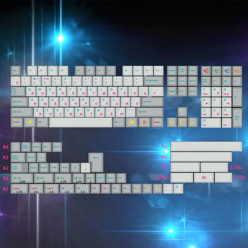 153 клавиш pbt keycap dye subbed 2u 1,75 u shift iso ключи для cherry mx механическая клавиатура полный набор русский keycap