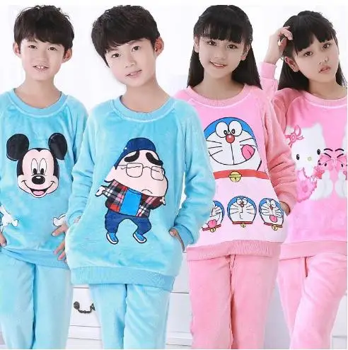 

Children home clothing sets Flannel underwear girl long sleeve t-shirts+pants tracksuits boy cartoon sleepwear Kids pajamas set