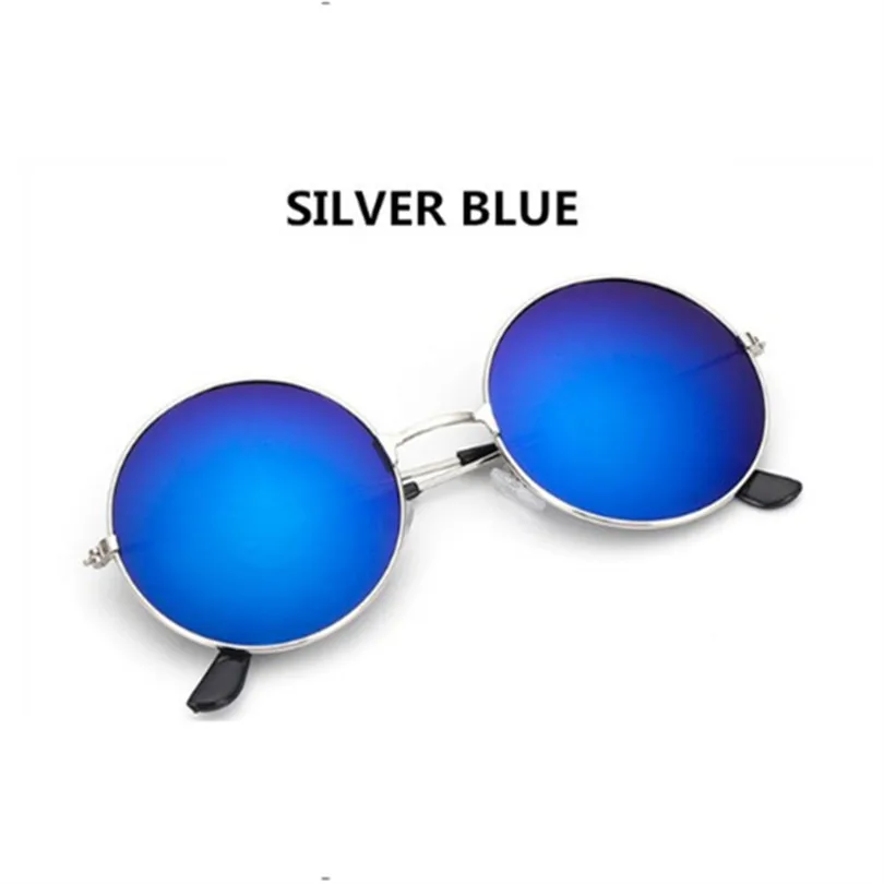 Mirrored Retro Round Sunglasses Men Women Brand Designer Female Male Sun Glasses Men's Women's Vintage Glasses - Цвет линз: Silver blue