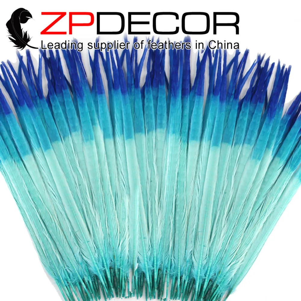 

ZPDECOR 45-55CM 100pieces/lot Multi-color Beautiful Pattern Blue Ringneck Pheasant Tail Feather for Carnival Decoration Feather