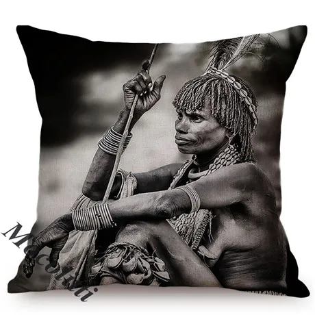 Африканское изображение первобытного племени, африканская жизнь, черно-белое искусство, декоративная наволочка для дома, музейная галерея, чехол для дивана - Цвет: M117-6