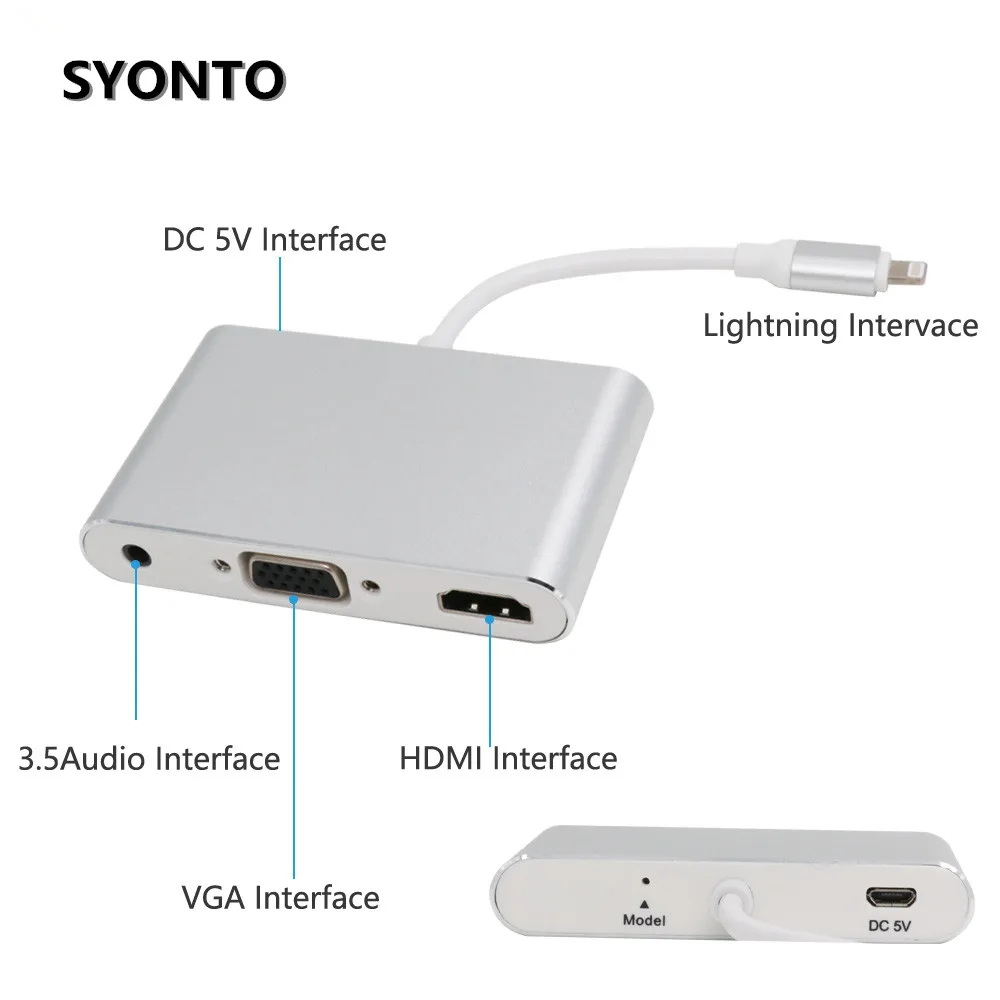 

New Aluminium Alloy For Lightning to HDMI VGA Jack Audio TV Adapter Cable For iPhone X iPhone 8 7 7 Plus 6 6S For iPad Series