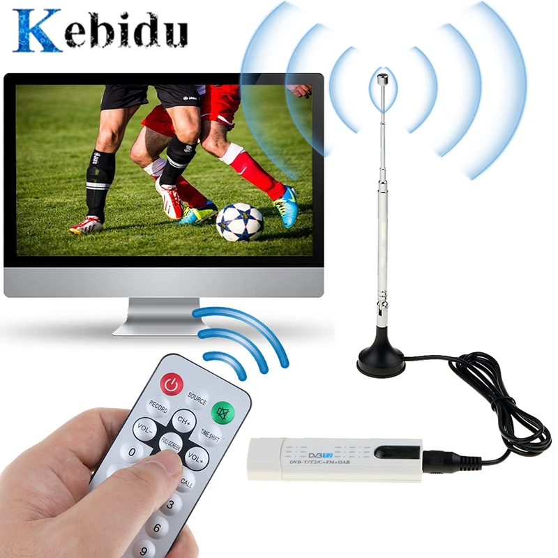 

kebidu Digital Satellite DVB T2 FM USB TV Stick Tuner with Antenna Receiver Remote HDTV for DVB-T2/DVB-C/FM/DAB PC Laptop TV