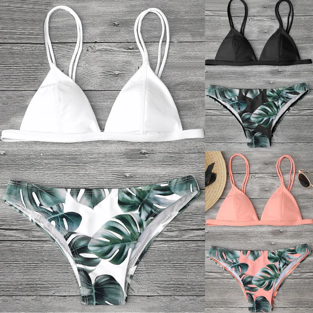 

Women's Swimming Suit Sexy Bikini Swimsuit Women Swimwear Bikini Set Print Leaves Push-Up Padded Bathing Swimsuit Beachwear