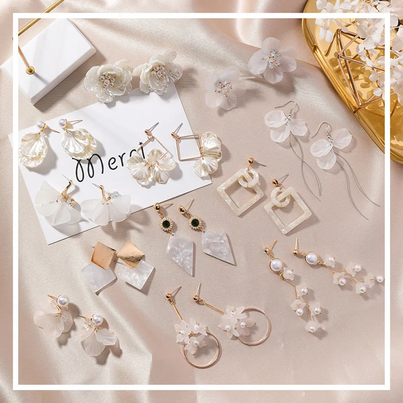 Simple Korean Girl Cute Earrings Geometry Circular Triangle Asymmetric Long Tassel Drop Earrings Women Fashion Accessories