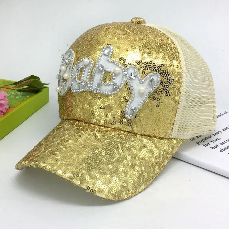 Summer Baby Hat Letter Sequined Baby Baseball Cap Baby Boy Girl Mesh