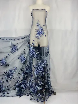 

3d flowers african net lace fabric with beads nigerian lace fabric high quality french lace for wedding dress