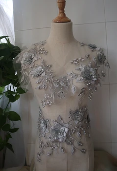 

set flowers silver gray 3D embroidery Lace appliques bridal Lace Applique costume dance garment accessories