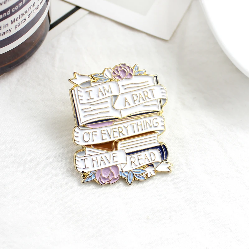 

Book Ribbon Brooch Punk Books Set Flower I AM A PART OF EVERTHING I HAVE READ Enamel Pin Badge Friends Reader Inspirational Gift