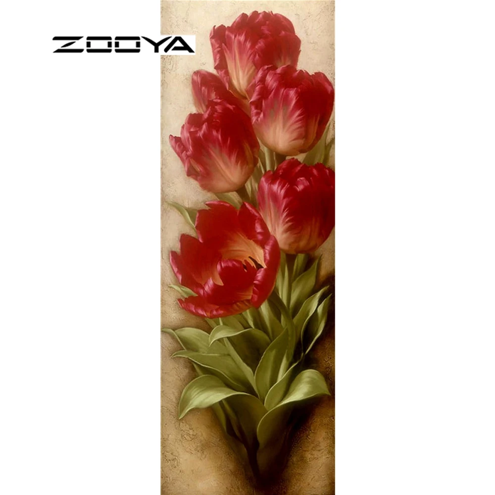 

ZOOYA Diamond Embroidery Flowers Tulip Oil Painting Diy Diamond Painting Pattern Rhinestones Diamond Mosaic Needlework RF1064