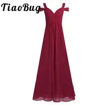 Tiaobug/женские шифоновые платья подружки невесты с открытыми плечами длиной до пола, вечерние платья для выпускного вечера, платья подружки невесты