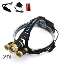 Powerful LED Headlamp Zoomable Focus Frontale LED Head Lamp Flashlight Torch Headlight +Car charger +Home charger +18650 battery