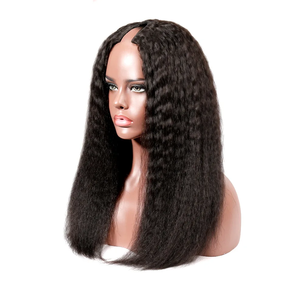 Beli Stema Ini dengan Kinky Lurus Tengah U Bagian Rambut Manusia Wig 250% Kerapatan Tinggi Brasil Remy Rambut Wig Medium Ukuran Topi Gratis pengiriman