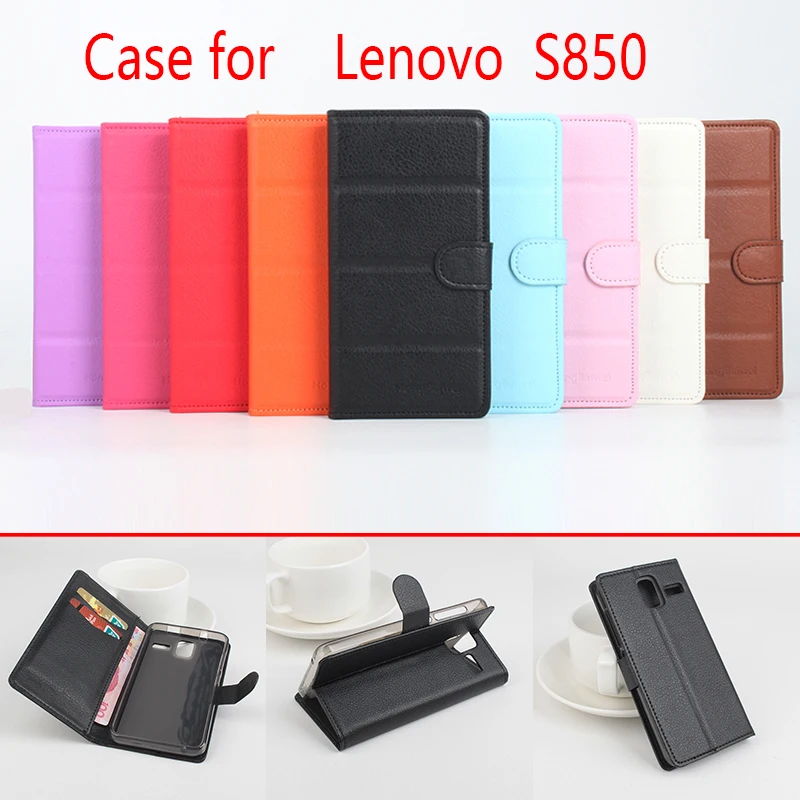 

For Lenovo s850 Phone Case Folio Flip Pure Color Lichee Pattern PU Leather Wallet Case Cover Cash/Card Slots sanheng