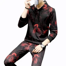 Rlyaeiz плюс размер 4XL повседневный мужской спортивный костюм осенние модные толстовки с капюшоном с принтом+ брюки спортивные костюмы мужская спортивная одежда