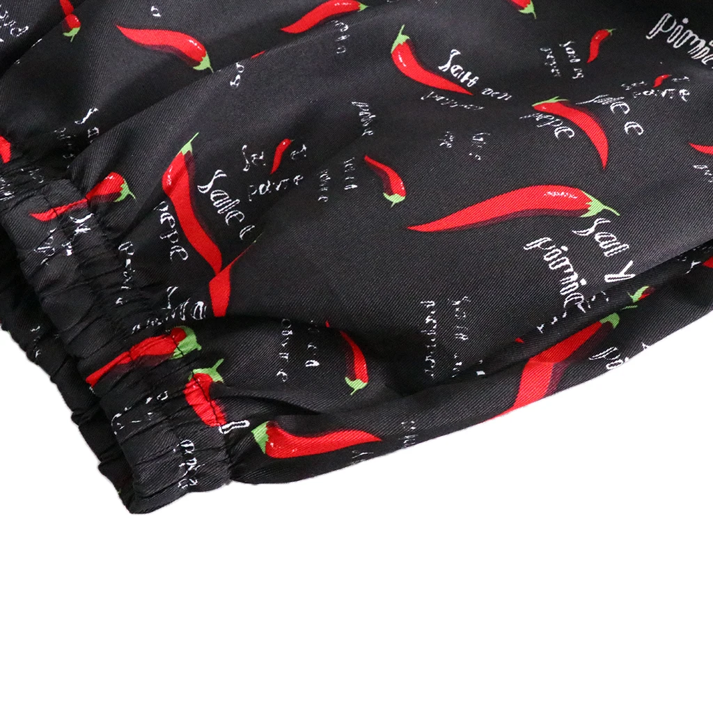 Chef Trousers Food Service Checked Food Printed Pants Elastic Peppers Restaurant Kitchen Pants Bakery  Work Wear Uniform Cook