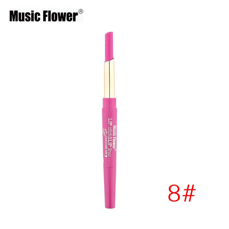 Music Flower 2 In1 губная помада+ подводка для губ, 12 Цвет, набор для макияжа, бархатный матовый блеск для губ палка Краски пигмент телесного цвета Водонепроницаемый брендовая косметика - Цвет: 08