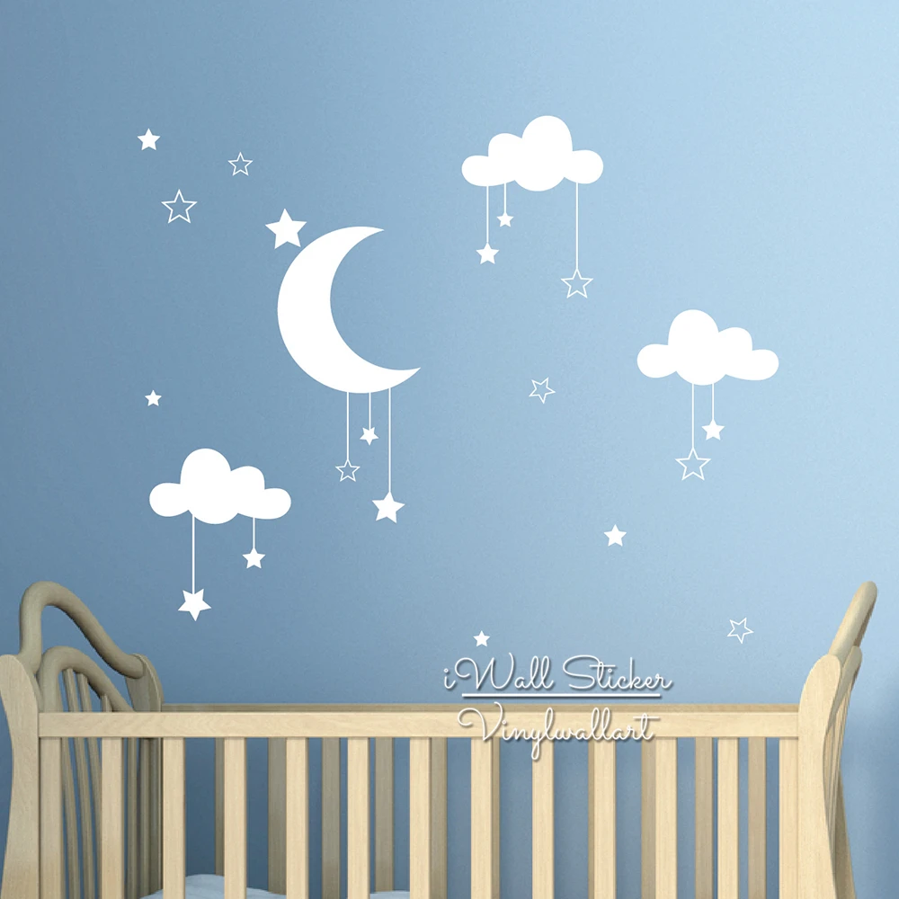 Autocollant Mural Etoiles Nuages De Lune Pour Bebes Etiquette Murale Decor De Chambre D Enfants Art Mural Facile Pour Enfants Decoupe En Vinyle N32 Aliexpress