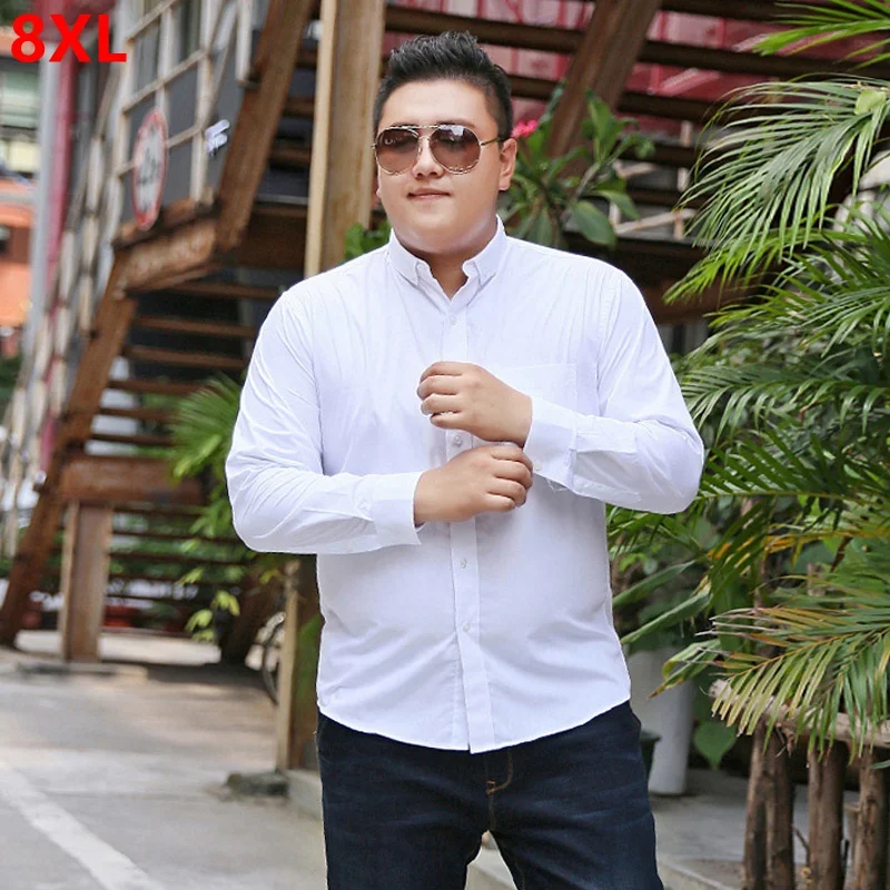 

Plus size shirt plus fertilizer to increase business shirt 8XL loose big size man long-sleeved shirt white 7XL 6XL