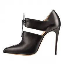 Black Soft PU Leather Pointed Toe Women Pumps Lace-up Extreme High Heels Pump Shoes Ladies Stilettos Womens Heels Size 11 Heels