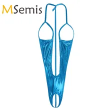 Fatos de banho femininos de uma peça bodysuit de couro patente terno de natação aberto busto crotchless bodysuit pijamas(China)