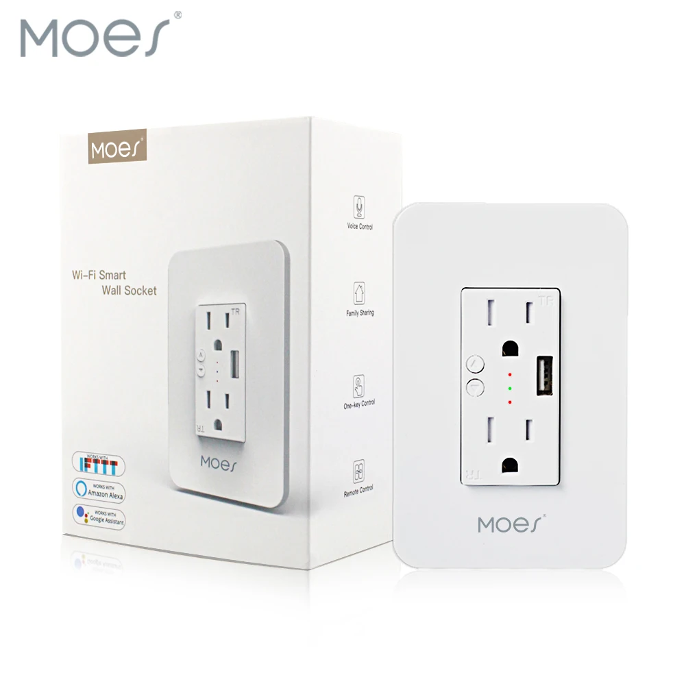 

Smart Wall Socket with USB 2 plug outlets work with Alexa Google Home, No Hub Required by Smart Life/Tuya APP remote control