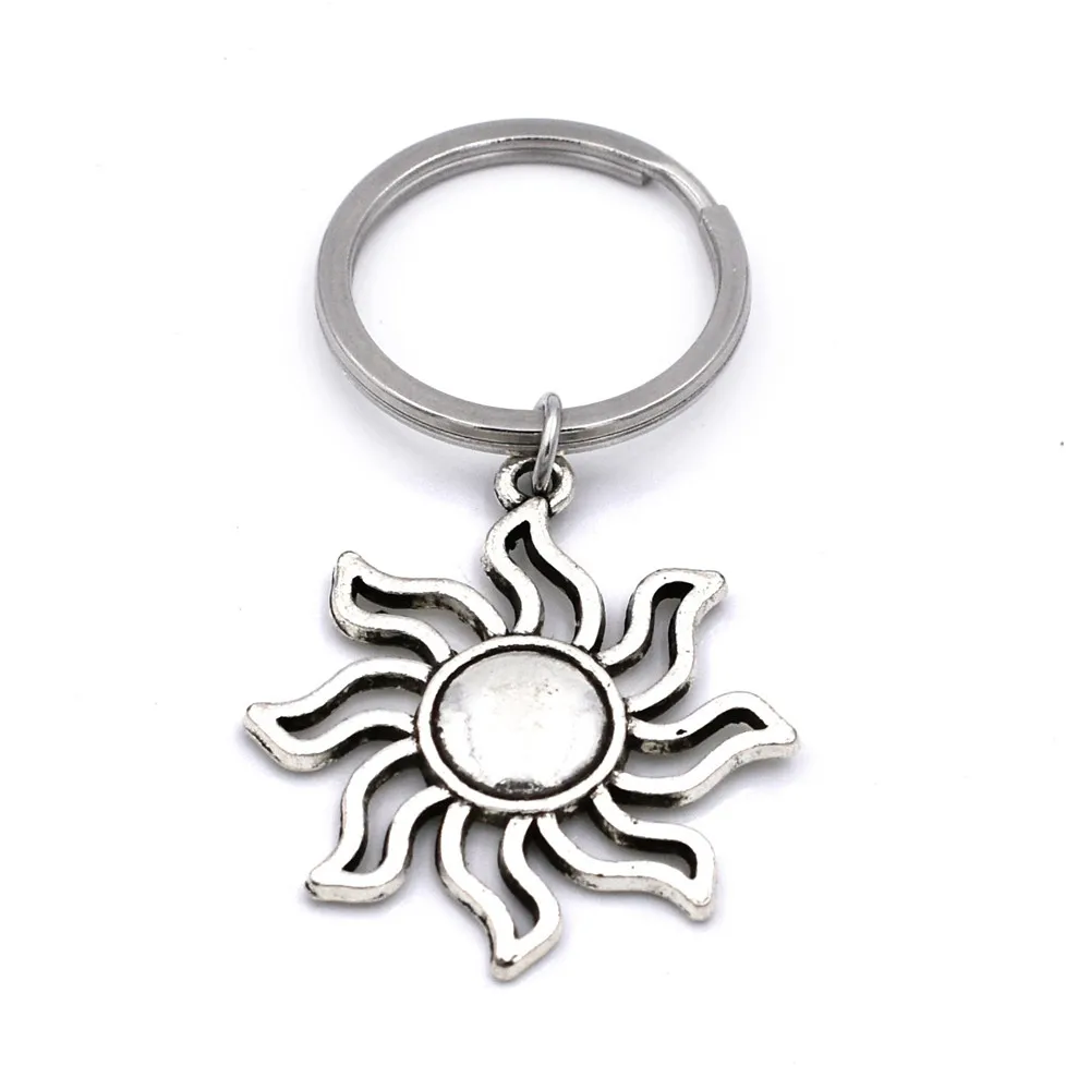 BULK 10pcs Alloy Metal Sun Charm Stainless Steel Keyring DIY Handmade