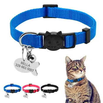 

Quick Release Cat Collar With Bell Engraved Fish Pet ID Tag Personalized Puppy Dog Collars Safty Kitten Cats Neckstrap Anti-lost