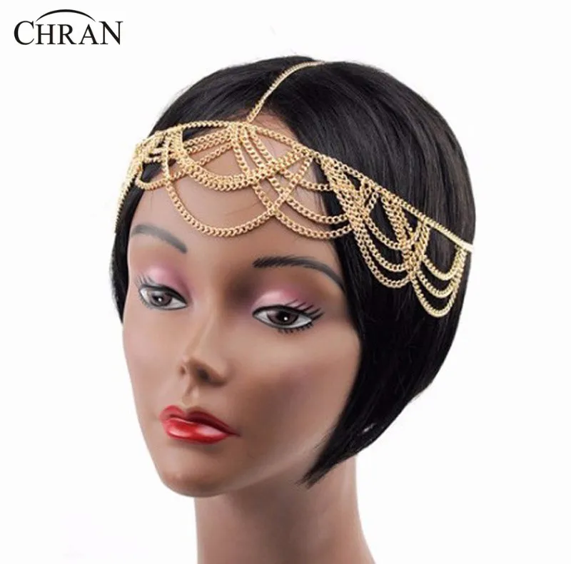 Chran New Stunning Luxury Fashion Women Gold Multi Layer Head Chain
