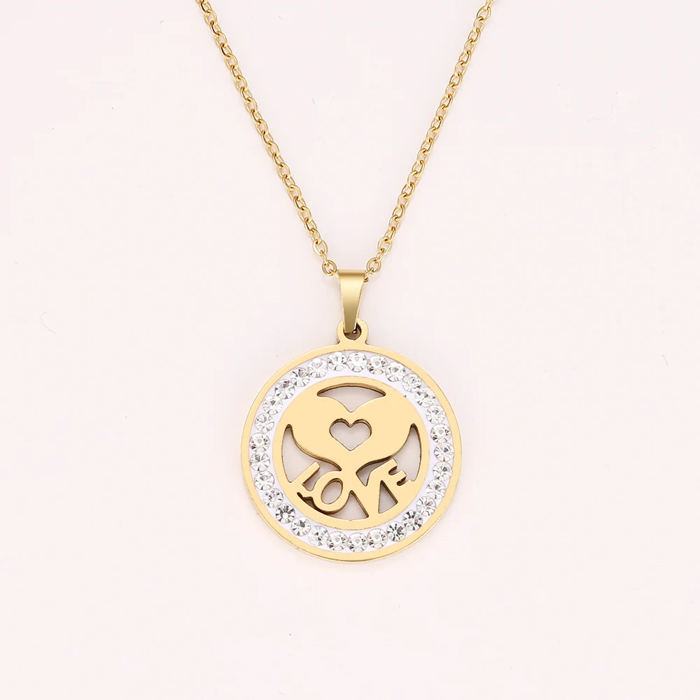 Cacana Stainless Steel Crystal Round Pendants Necklace Women Jewelry Heart Love Trendy Necklaces Donot Fade Valentine's Day Gift (5)