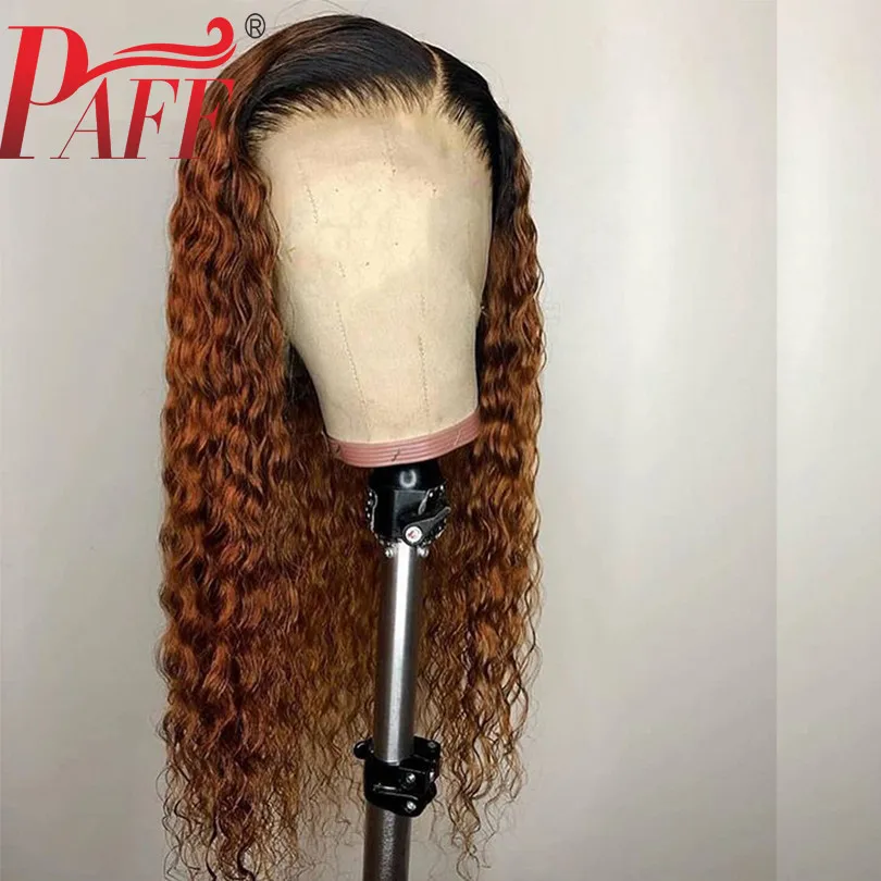 

PAFF Deep Curly 13X4 Lace Front Human Hair Wigs Ombre Color Deep Part Two Tone 1B 30 Wig Brazilian Pre Plucked Remy 180 Density