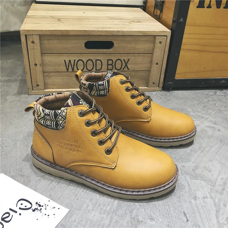 

Fashion Leisure Solid Men Martin Boots Ankle Round Toe Low Punk Motorcycle Boots Sewing PU Spring Autumm Lace up Outdoor Shoes