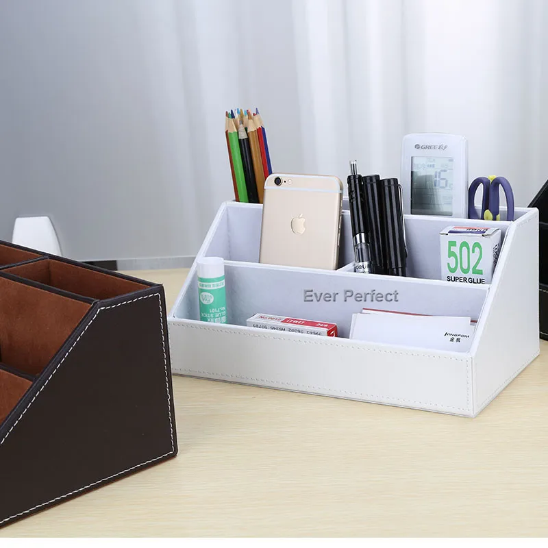 Pu Leather Desktop Organizer Stationery Storage Box Pen Pencils